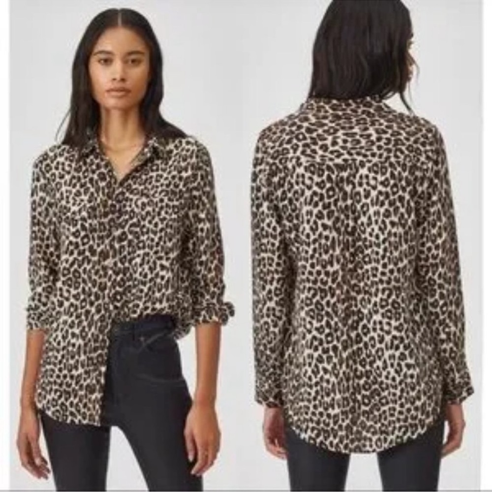 Equipment Femme leopard animal print button front signature 100 % silk shirt XS